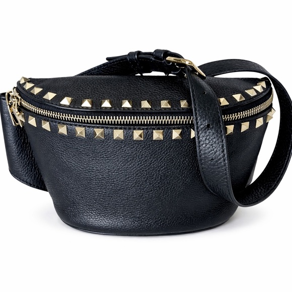 Valentino Garavani Handbags - Valentino Garavani Rockstud Black Leather Belt Bag w Dust Bag
